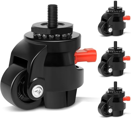 W B D WEIBIDA M12 Ruedas Giratorias Pesados con Palanca de Carraca Ajustable, Ruedas para Muebles Goma de 360 Grados, Ruedas para Instrumento, Equipamiento, Capacidad de Carga 1000KG, Set de 4, Negro