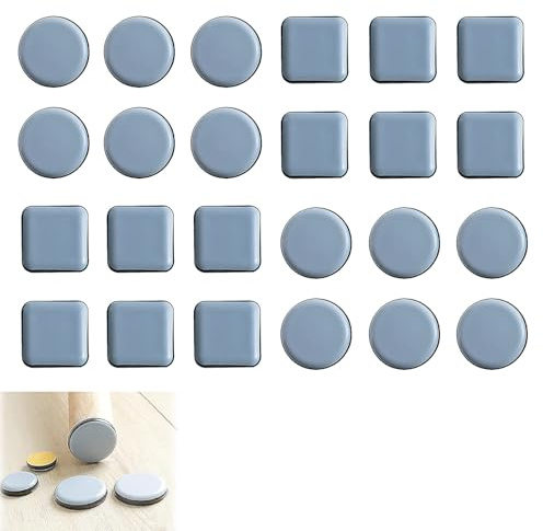 24 Stück Möbelgleiter, Teflongleiter, PTFE Teflon Quadrat Selbstklebende Möbelschieber, Stuhlgleiter, Teflongleiter Selbstklebend Für Schwere Möbel(Quadrat Und Runde)
