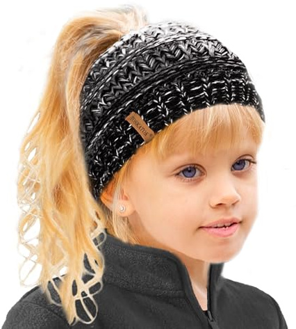TOSKATOK Termisk teddy fleecefodrad hästsvans mössa hatt-BLK/grå/grädde