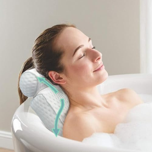 SculifyVita Bath Pillow - Non-Slip Luxury Head/Neck Support, 4D Air Mesh & 6 Suction Cups, Soft Bathtub Cushion Spa Gift (Square White)