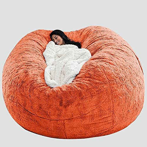 SJKJNK Sitzsack-Sofa, Fell-Sitzsack für Wohnzimmermöbel für Erwachsene, großer, runder, weicher, Flauschiger Sitzsack aus Kunstfell, Lazy-Schlafsofa, Lazy-Sofa-Stühle, 112 cm × 68 cm, Orange