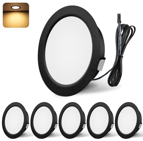YindaLux infälld spotlight LED 12 V 3 000 K varmvit LED-spotlight dimbar 3 W LED infällbara spotlights 55–58 mm hålstorlek infälld belysning för husbil, kök, garderob aluminium svart 6 st set