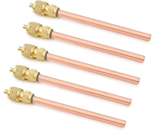 HONG SEN HVAC Schrader Access Service Valve 5PCS Kit, 1/4 SAE x 1/4 OD x 4.72 Stem, Copper Tube Stem Core for R290 Refrigerant, AC Refrigeration Repair Valve for Home Refrigerators