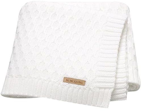 Neiwech Cellular Baby Blanket Knitted Soft Blankets for Newborn Boy Girl 100 * 80cm White