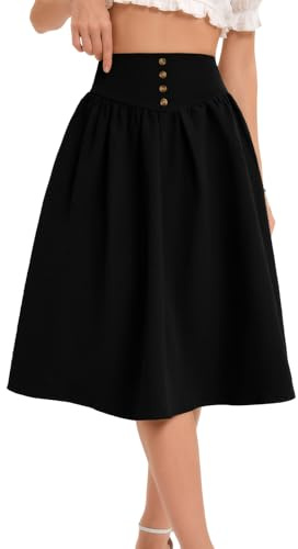 Bbonlinedress Jupe Mi Longue Femme Eté Décontractée Jupe Evasée Fluide Taille Haute Vintage pour Cocktail Soirée Casual Plage Vancances Black L