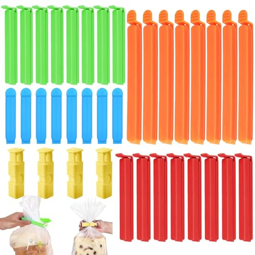UZSUZZ 36 Stück Verschlussclips, 7/9/11/16 cm Tütenclips, Lebensmittel Clips, Bunt Clips Für Tüten Verschlussklammern, Kunststoff Küche Dichtungsclip Beutelclips, für Verpackung Süßigkeiten Snacks