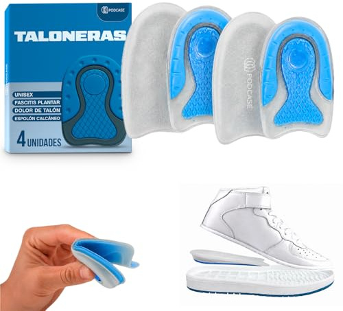 Pack de 4 Talonnettes pour Corriger la Fasciite Plantaire et l'Épine Calcanéenne - Semelles Orthopédiques en Silicone pour Homme et Femme - Semelle en Gel pour Épines, Gris, 6, Taille L (40-47)