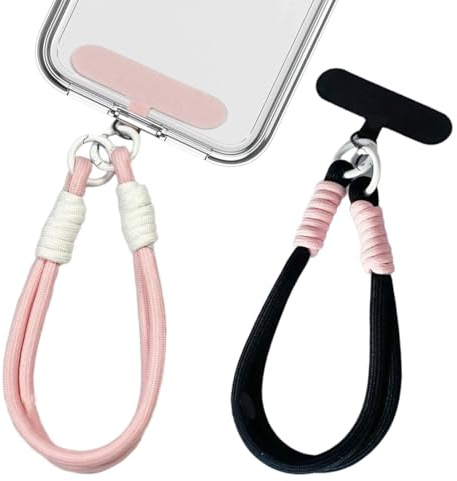 CATOR Lot de 2 Dragonne de Téléphone, Cordon Telephone Portable, Bijoux De Telephone, Chaine Telephone Portable, Chaine De Telephone, Dragonne Telephone Portable pour Femmes Filles (Rose + Noir)