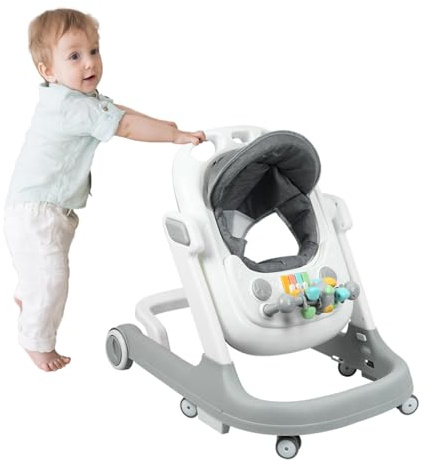 Lauflernwagen Babywalker 3 in 1, Lauflernwagen, Wippfunktion, Babywippe mit Rollen, Musik, Grau
