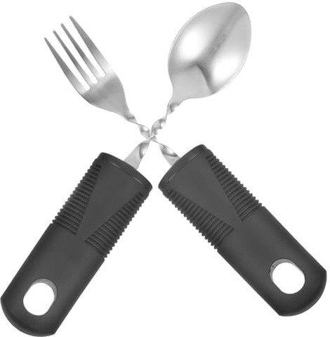 Juego de Cuchara y Tenedor de Acero Inoxidable 1 Set | Mango Antideslizante, Ligero y Fácil de Agarrar, para Pacientes Temblor y Seguro