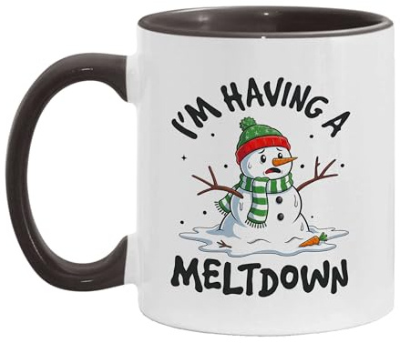 IVISION LEARNING LTD Funny I'm Having A Meltdown Snowman Vintage Christmas Two-tone Accent Ceramic Mugs, Drinking Cups, 11oz 15oz