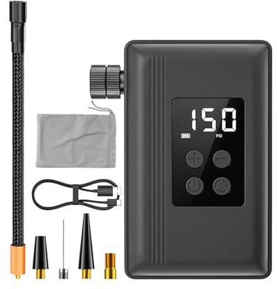 Pompe à air pour gonflables, arrêt automatique rechargeable avec manomètre | Gonfleur électrique pour pneus de vélo – pour route, montagne, vélo, ballons, piscine, jouets de maison, camping en plein