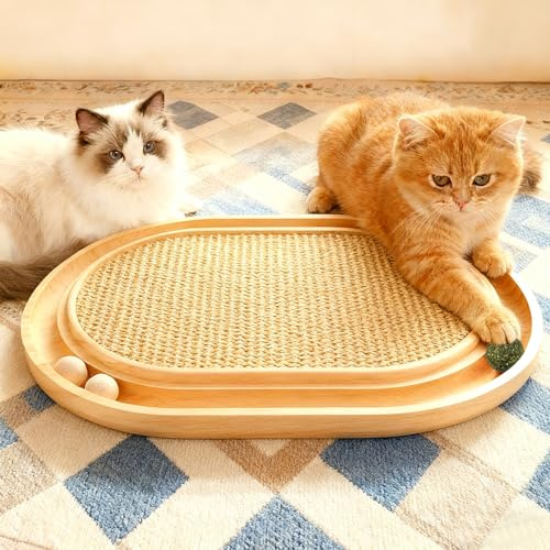 Sisal Kratzbrett Katzen, 2 in 1 katzenspielzeug, Widerstandsfähig Katzenkratzbrett mit Natürliche Sisal Pad & Katzenminzekugeln, Katzenspielzeug Interaktives für Katzen Spielen