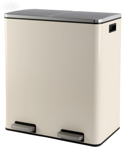 Panana 60L Rectangular Stainless Steel Kitchen Pedal Bin Modern Rubbish Waste Dustbin with Soft-Close Lid & Inner Bucket (Beige, 60L)