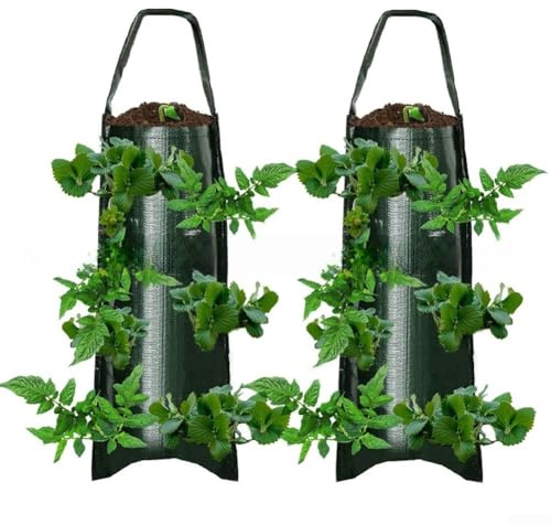 Upside Down Grow Bags 2 Pack für Erdbeeren und Tomaten mit mehreren Pflanztaschen, platzsparende hängende Pflanzgefäße für kleine Gärten (B)