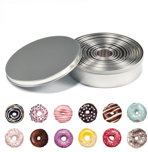 Cortadores de galletas, 12 piezas de acero inoxidable redondo para galletas, juego de cortadores de galletas, molde de anillo de corte circular para masa fondant