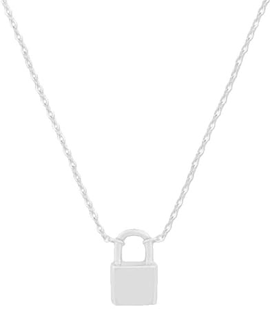 CHIGUAGUA Silverhalsband med hänglås, elegant kedja, 40–45 cm längd, 13,5 mm hängstorlek