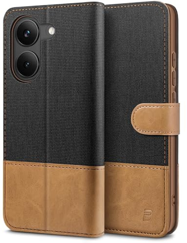 BEZ Fodral för Xiaomi Poco X8 Pro Telefonfodral, Kompatibelt med Xiaomi Poco X8 Pro, Flip Plånboks [Kanvas Fuskläder] med Kreditkortshållare, Sparkstativ, Magnetisk Remstängning, Svart