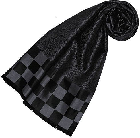 Lorenzo Cana Bufanda de mujer de 100% seda negra elaborada jacquardgewebt Damasco Seda Pañuelo elegante para mujeres 25 cm x 160 cm – 89215, Negro , 25 x 160 cm
