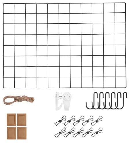 WUZILIN Wandgitter Schwarz,Wanddekor, Multifunktionale Gitterwand, DIY Eisen Gitter der Fotowand Dekoration .Pinnwand Foto an der Memoboard Hängen in der Familie, Küche (45 * 65cm)