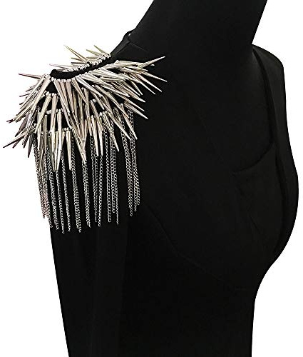 Parches de hombro con diseño de remache punk con cuentas, charreteras para trajes, ropa de escenario, broches de hombro, 2 piezas (plateado)