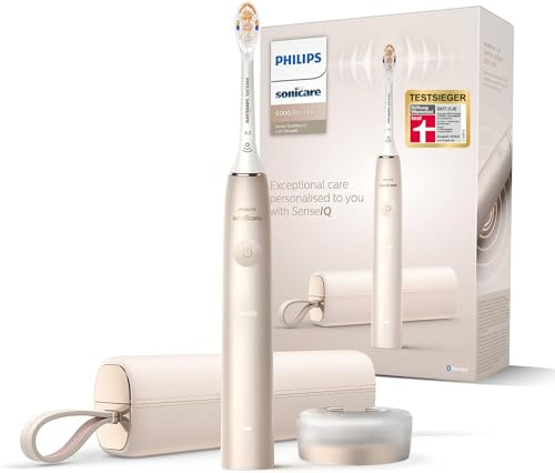 Philips Sonicare DiamondClean Prestige 9900 – Elektrische Schallzahnbürste mit 1x A3 Premium-All-in-One-Bürstenkopf und Ladeetui in Champagner (Modell HX9992/11)