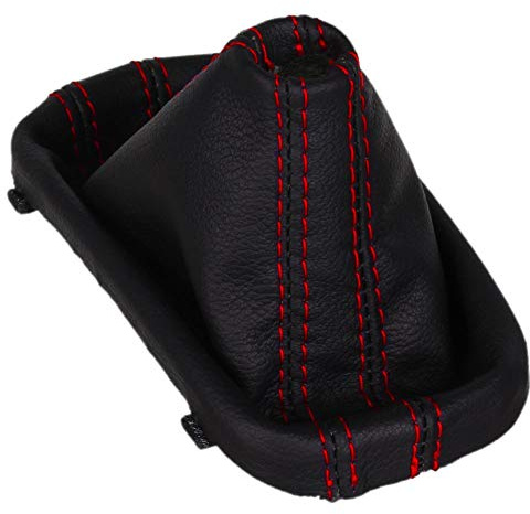 ICT Schaltsack Leder kompatibel mit VW Golf 5 6 GTI GTD (Naht rot - GTI) | Echtleder R32 Scirocco 3 Automatik / Doppelkupplungsgetriebe (DSG) Manschette Ersatz Zubehör