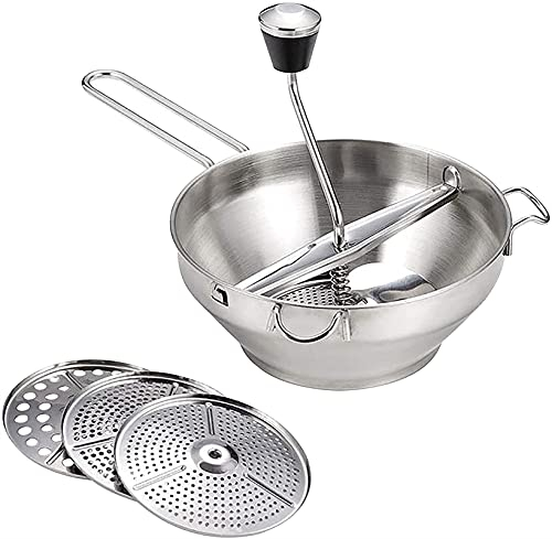 WlP Manueller Lebensmittelwolf Edelstahl Marmeladenmaschine Lebensmittelmühle Püree Maker Mit 3 Austauschbaren Filterplatten Für Die Zubereitung Von Suppe, Sauce Und Püree Home Indoor Outdoor