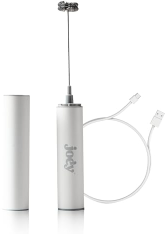 Joe'y Electric Milk Frother, USB Rechargeable Handheld Mixer, Dual Speed Stainless Steel Frother Wand with Double Whisk for Coffee, Lattes, Matcha, Includes Travel Case, Coffee Bar Accessories, White
