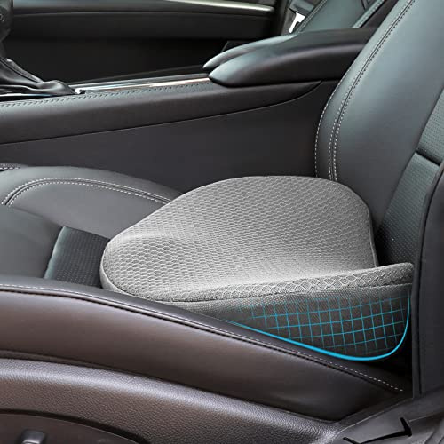 OLYDON Car Seat Cushion for Driving - Comfort Memory Foam for Car Driver Seat- Back Support & Pain Relief - Car Travel Accessories for Long Trips (Gray)