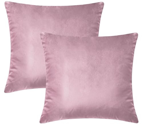 Hafaa Rosa sammetskuddöverdrag 45 x 45 cm – dekorativa kuddöverdrag – set med 2 fyrkantiga örngott för soffa sovrumssoffa, 45 x 45 cm