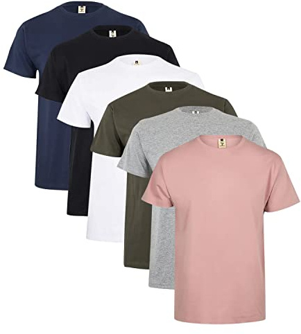 Pack de 6 Camisetas Hombre Algodón 100 % – Manga Corta 190g, Cuello Redondo, Colores Pastel – Básicas, Suaves y Transpirables