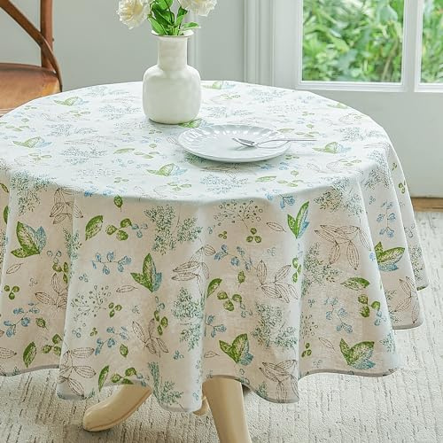 Wracra Vibrant Leaves Tablecloth Cotton Linen 55 Inch Round Table Cloth Indoor Outdoor Table Cover Suitable for Party,Picnic,Dining,Garden(Vibrant Leaves, Round 55)