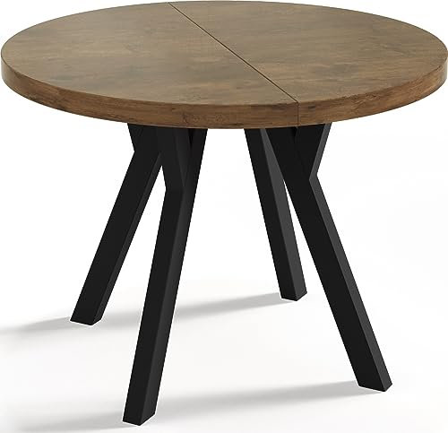 WFL GROUP Table à Manger Extensible Ronde Designer - Style Loft, Industriel, Peu Encombrant - Pieds Noirs - 100 à 150 Cm - pour 5-8 Personnes - Fabriqué en UE - Chêne Lefkas - 150 Cm