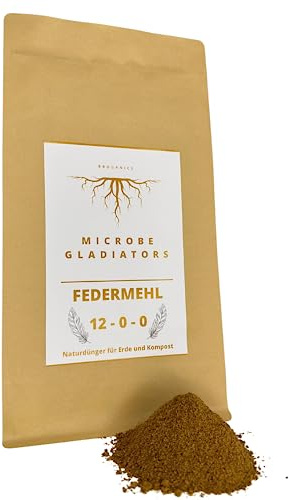 MICROBE GLADIATORS - Hydrolysiertes Federmehl 12-0-0: Natürlich organischer Stickstoff Dünger mit schonender Sofort- und Langzeitwirkung 3,5kg
