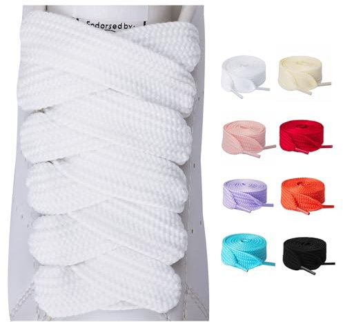 Olukssck 2 Paia di Lacci Scarpe Piatti, Stringhe Scarpe Ricambio da 20mm per Scarpe da Ginnastica, Scarpe da Corsa, per Adulti e Bambini, Bianco, 140cm