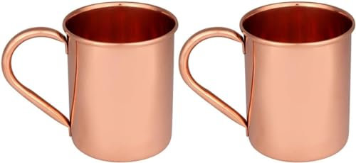 2 Stück verkupferte Tasse Moscow Mule Becher mit 2 Strohhalmen, Edelstahlgläser, Cocktail-Set, Cocktailgläser, perfekt für kalte Getränke, Geschenkset, 450 ml (Plaine-Becher)