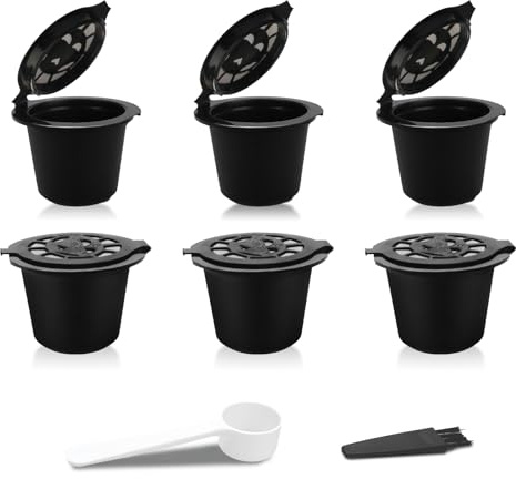 Reusable espresso Capsules Refillable Coffee Pods - Coffee Capsule Filter Compatible With Nespresso Coffee Machines - Replacement for Nespresso Capsules Black Coffee Filter Capsule - 6 units