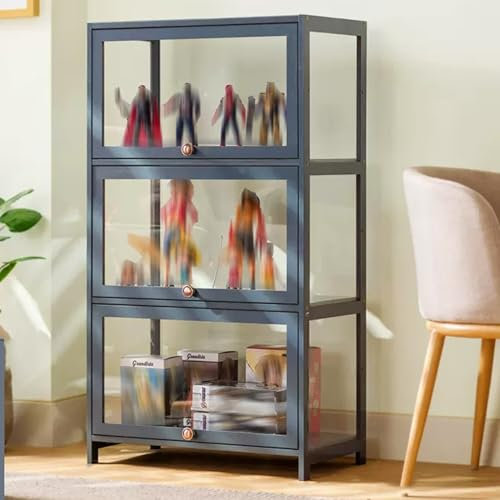 YQMHEZ Vitrine for Figuren und Kuriositätensammlung mit 1 bis 3 Etagen, Acryl-Schranktür, transparent und staubdicht auf DREI Seiten, stark tragend, schwebende transparente Tür mit Klappdeckel (Color