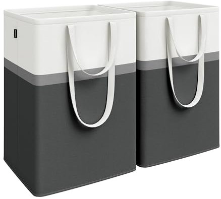 SONGMICS Set of 2 laundry basket, 110 L Washing Basket, Laundry Bag Hamper with Short and Long Handles, Easy to Transport and Clean, Freestanding, for Bedroom, Bathroom, Ink Black LCB210B01