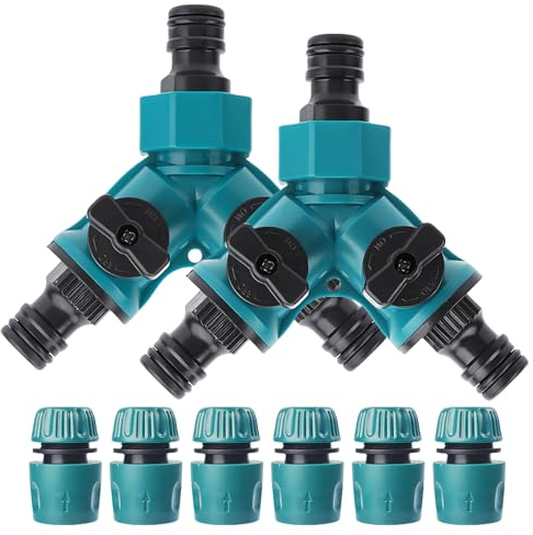 2 Wege Verteiler Wasser Mit Absperrventil, 2 Stück 3/4 Zoll 2 Wege Verteiler Mit Schlauchverbinder 1/2 Zoll, Wasserhahn Adapter Mit Individuellen Ein-/Aus-Ventilen, Gartenschlauch-Splitter-Set