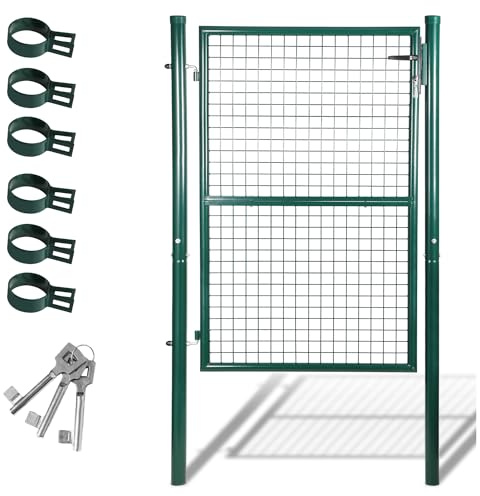 Daromigo Portail de jardin, 150 x 100 cm, robuste, en métal galvanisé, avec poignée, serrure et 3 clés, vert