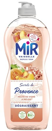 Mir Vaiselle, Liquide Vaisselle Mains, Secrets de Provence, Peche de Vigne et Melon, Degraissant, Sans Conservateurs ni Allergenes Parfum, Marque Preferee des Francais, 675ml