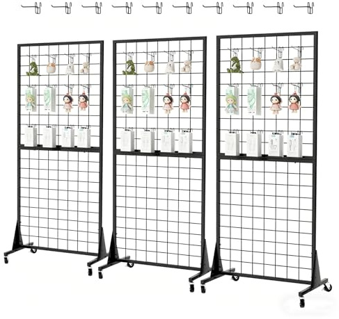 DEYEGELEA Gridwall Panel Display Stands, 2'x5.5' Ft, Heavy-Duty Floorstanding Retail Display Rack with Triangle-Base for Retail Art Fair Show (Black Finish，3 Pack)