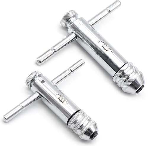 Aoyswuz 2 Stück Windeisen Ratsche Set M3-M8/M5-M12 T-Griff Einstellbare Ratsche Gewindebohrer für Metrische Gewindebohrer aus Chrom-Vanadium-Stahl