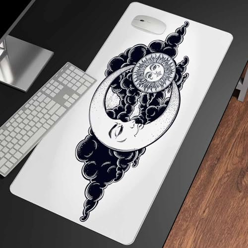 Gesmatic Large Gaming Mouse Pad with Stitched Edges Non-Slip Pu Leather Desk Blotter Easy Clean Laptop Desk Writing Mat for Office Work Home Decor Vintage Moon Sun Night Sky Mouse Pad 31.5 X 11.8