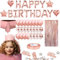 Decoración de Cumpleaños Oro Rosa, Cumpleaños para Fiesta con Banner, Oro rosa globo, Globo Decoración,Globos de Latex, Mantel Cortina Confeti Globos para Mujer Niña cumpleaños Fiesta