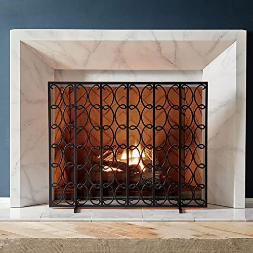 MYVVKIA Grand écran de Protection pour cheminée, Panneau Simple Plat Noir, Cadre en Maille d'acier de 36 Pouces de Hauteur pour cheminée, Foyer extérieur