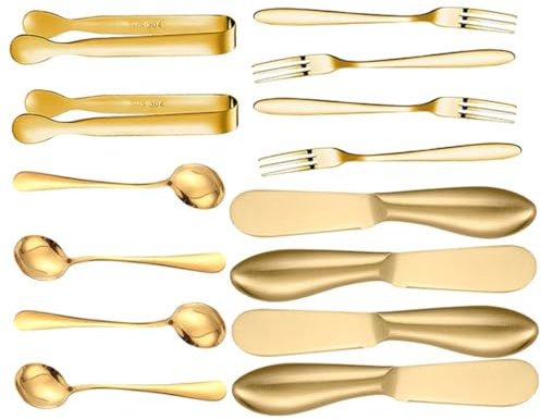 OKUMEYR 14-teiliges Goldenes Käsemesser-butterstreicher-set Edelstahl- Löffel Vielseitiges Küchenwerkzeug Für Käsedesserts