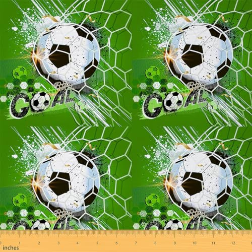 Loussiesd Jungen Fußball Stoff 92x150cm Geschenk für Fußball Liebhaber Dekorative Patchwork Stoffe Sport Thema Stoff Meterware für Stühle Grüne Krawatte Farbe Honigwabe Stoffpaket